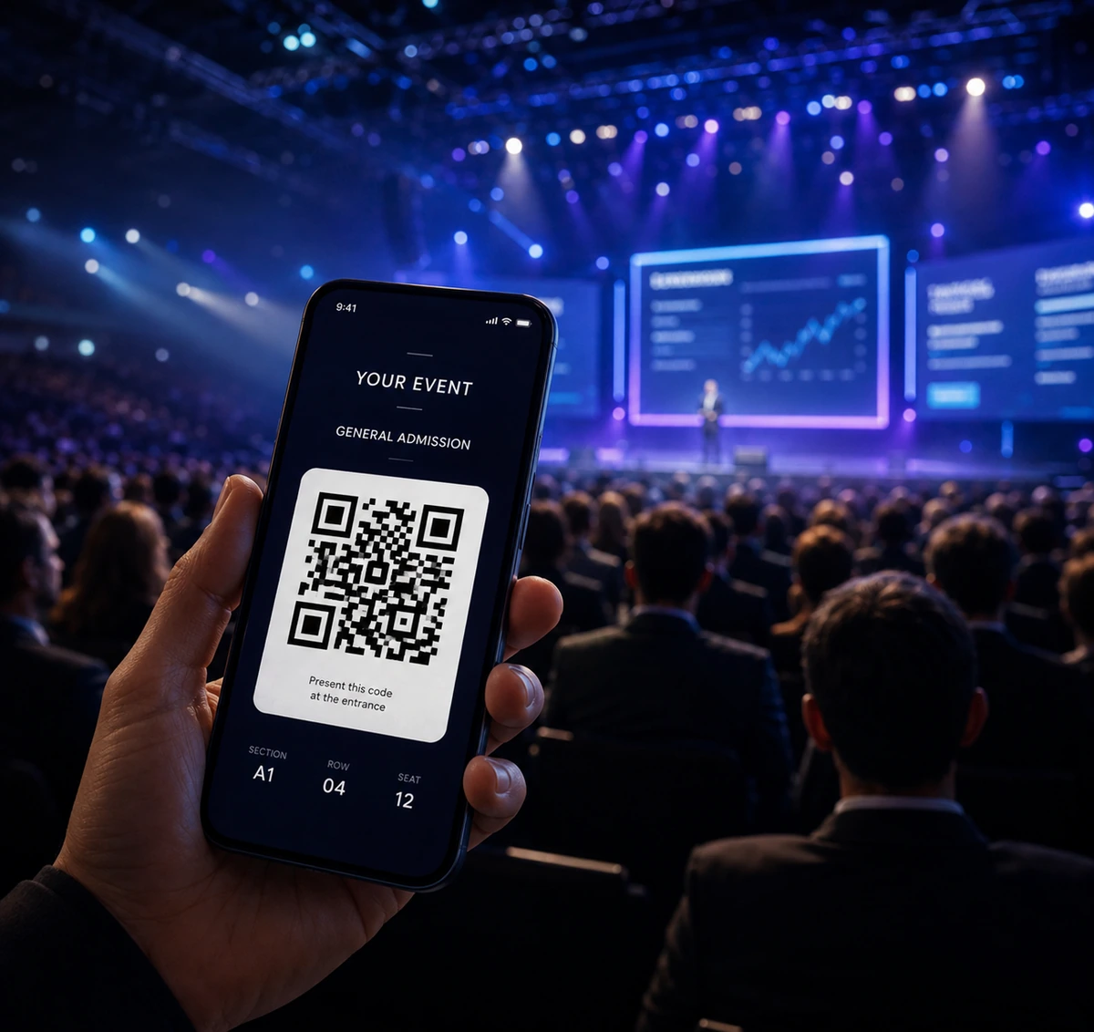 Attendee presenting a QR ticket at a live event